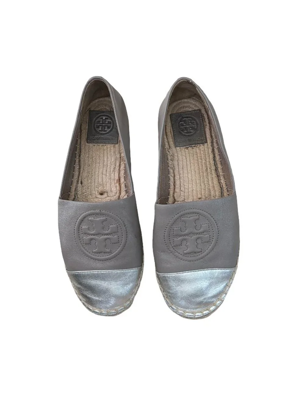 Tory Burch two tone grey silver espadrilles size 7.5